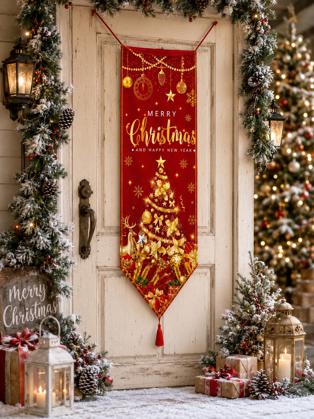 Merry Christmas red door banner - photo 12