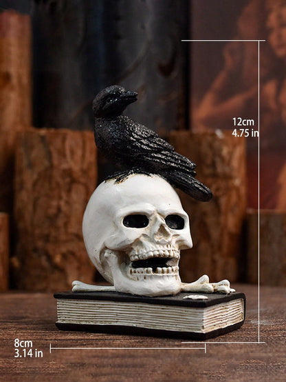 gothic skull skeleton figurines - Raven on Skull option