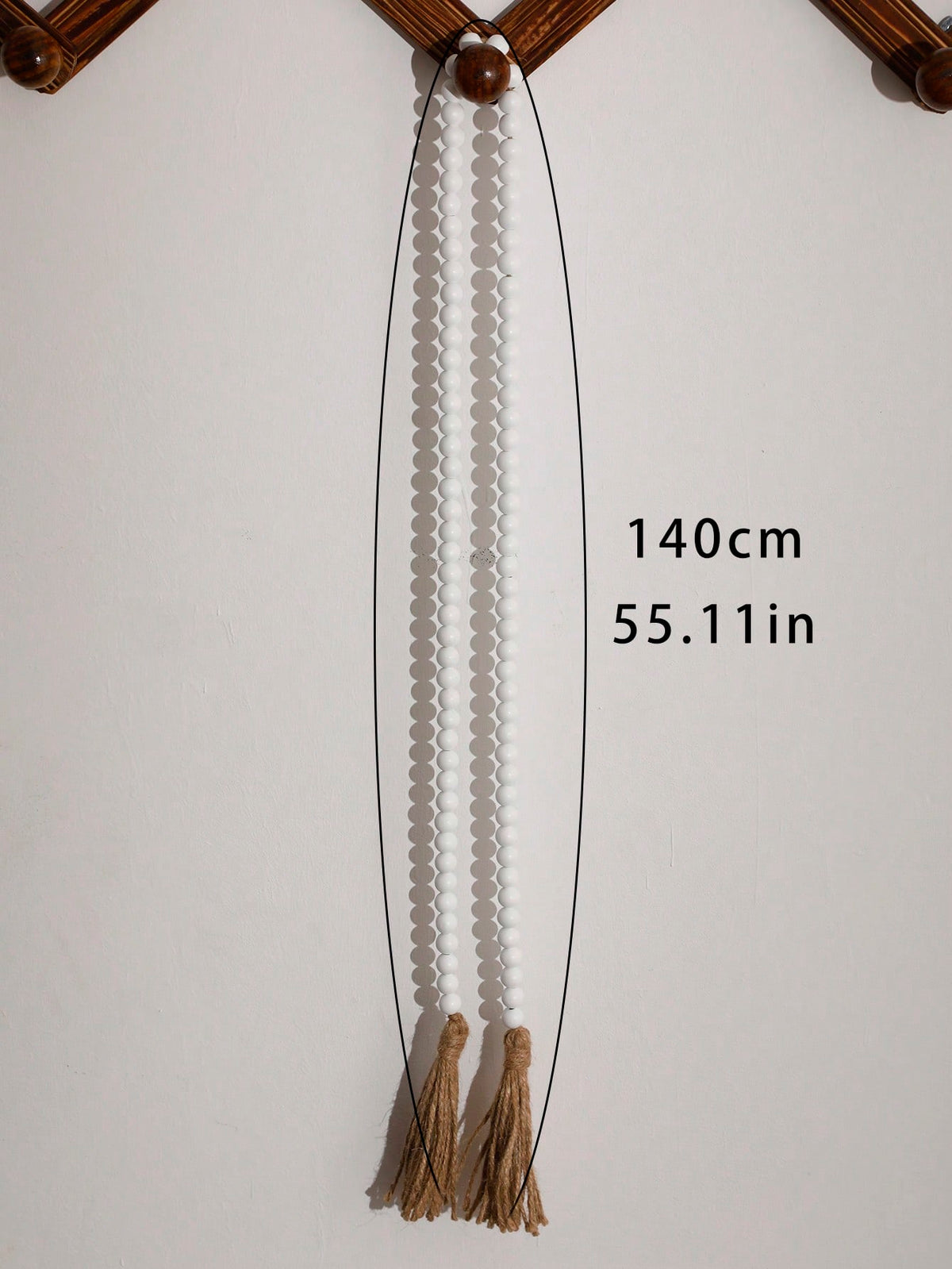 wood bead garland with tassels - White