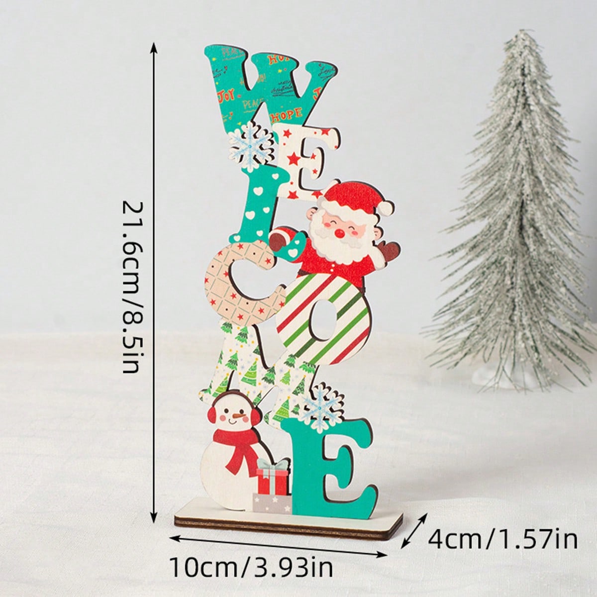 Santa stacked letter tabletop sign - Teal / WELCOME