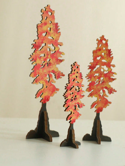 tree tabletop silhouettes - Red Autumn / Set of 3