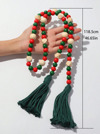 geometric wood bead garland - Red, Green & White