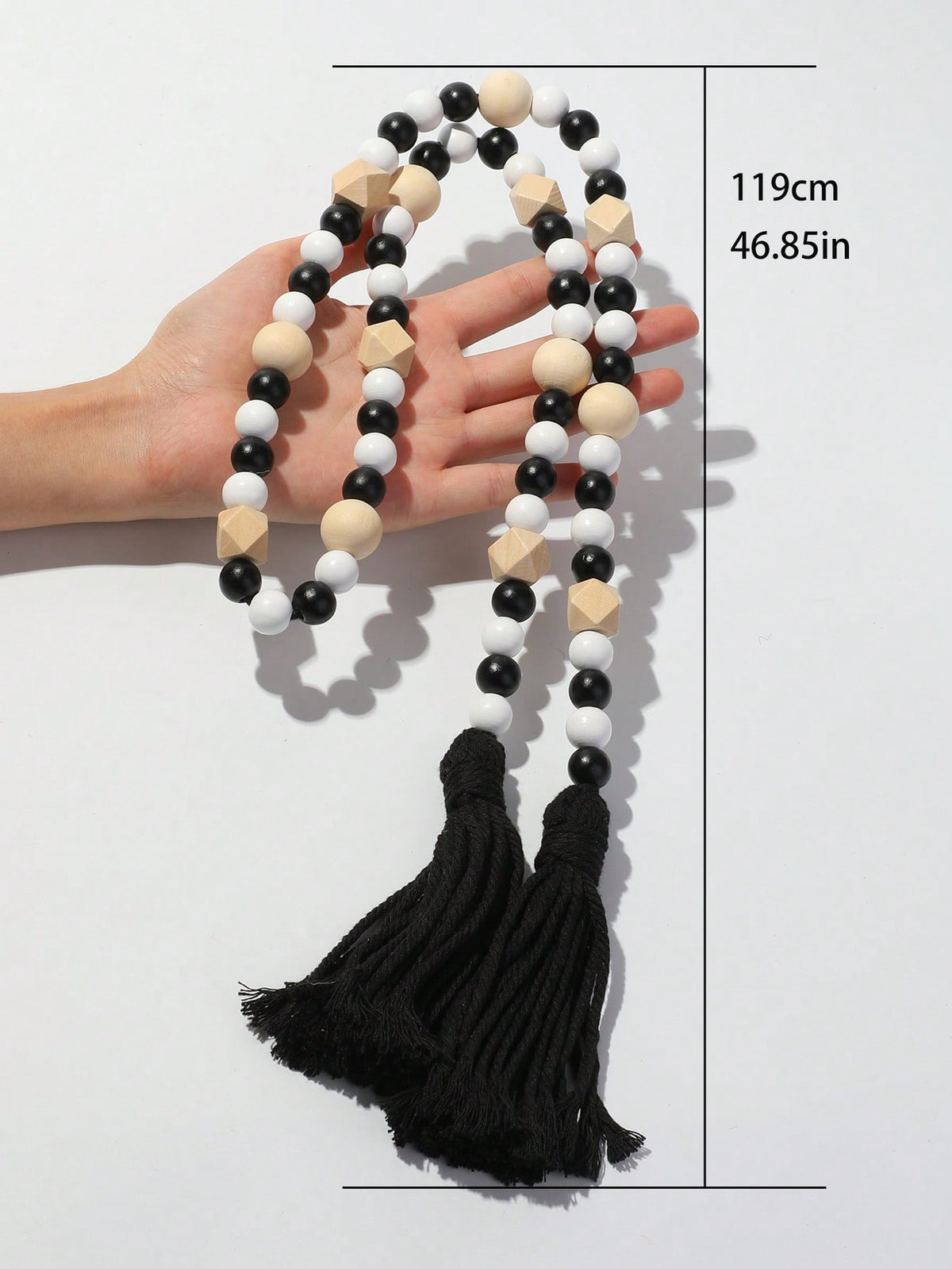 geometric wood bead garland - Black, White & Natural