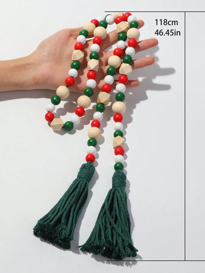 geometric wood bead garland - Red, Green & Natural