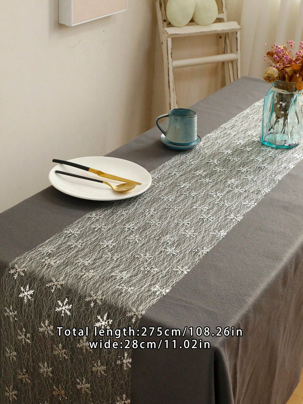 snowflake sheer table runner - Silver