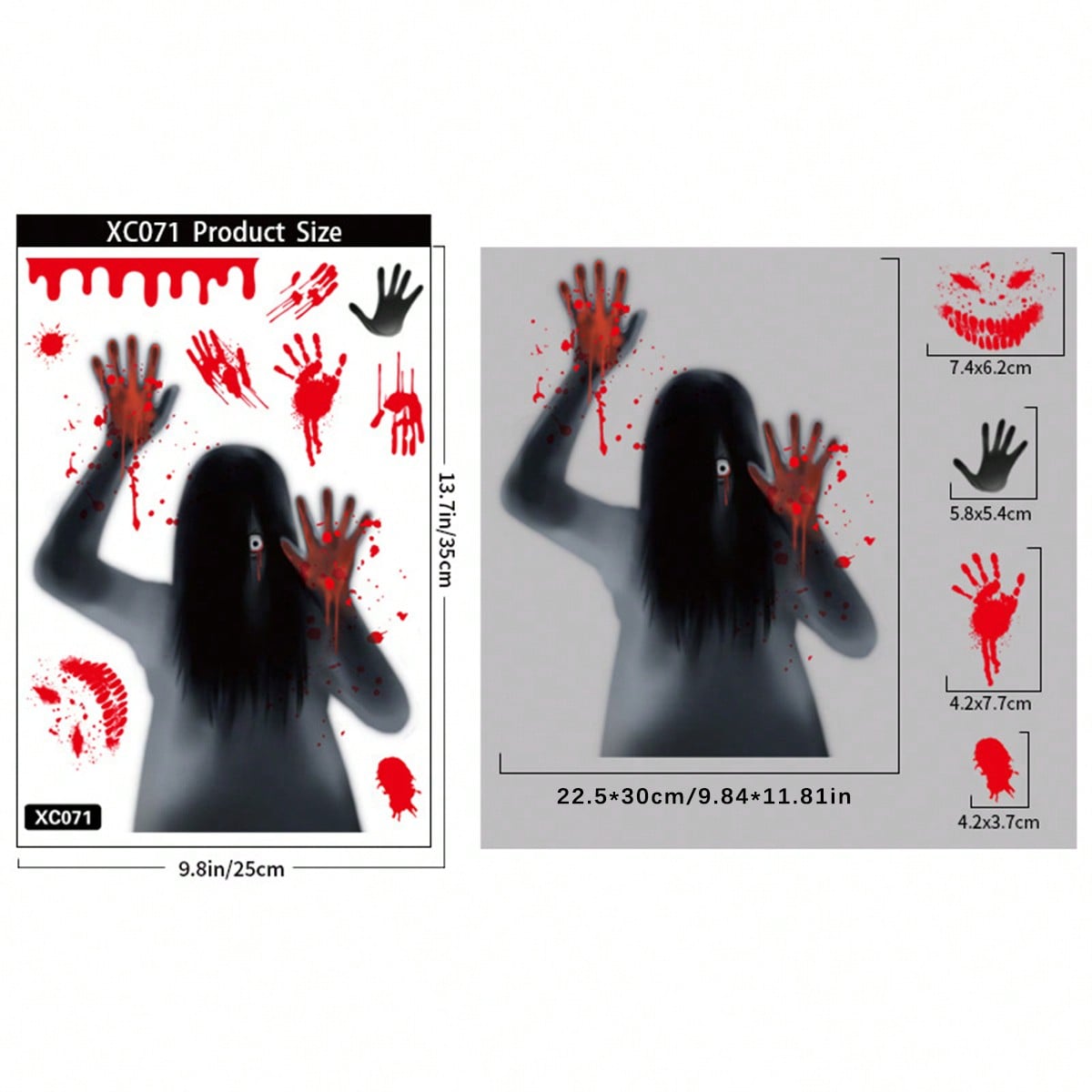 bloody handprint Halloween window clings - Design A option