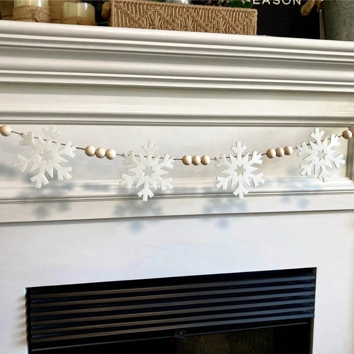 felt snowflake bead garland - White