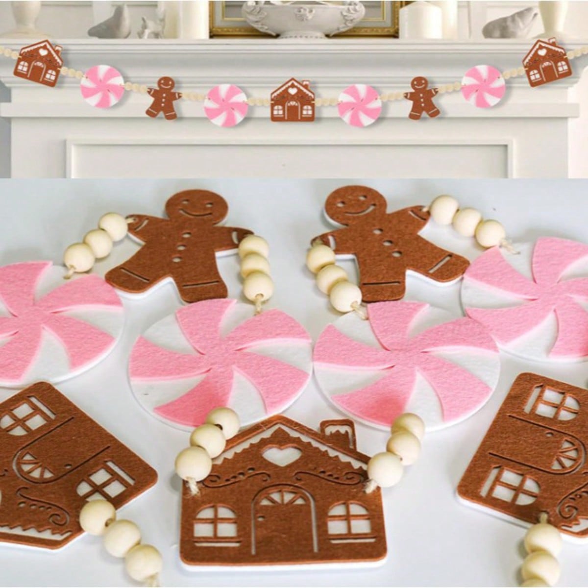gingerbread peppermint felt garland - Pink