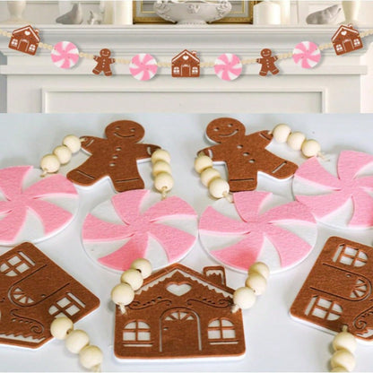 gingerbread peppermint felt garland - Pink