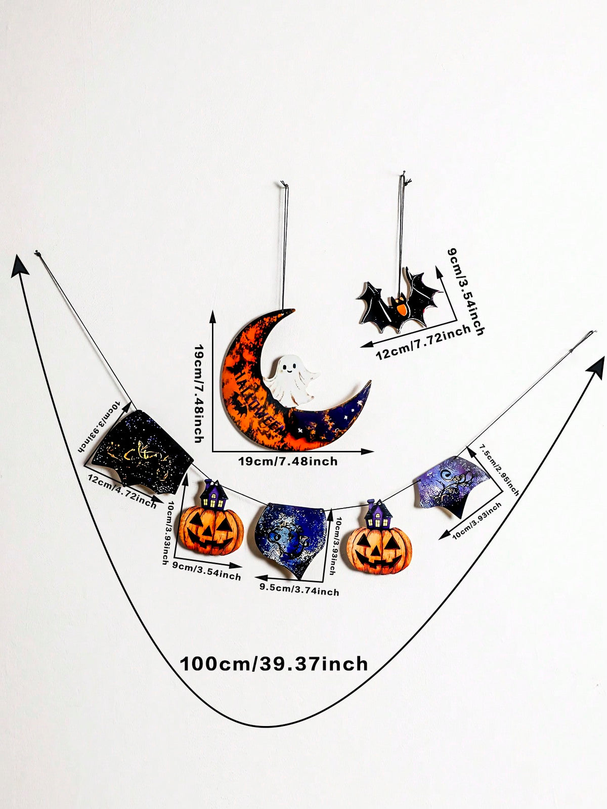 pumpkin bat moon Halloween banner - Garland with Moon Set option
