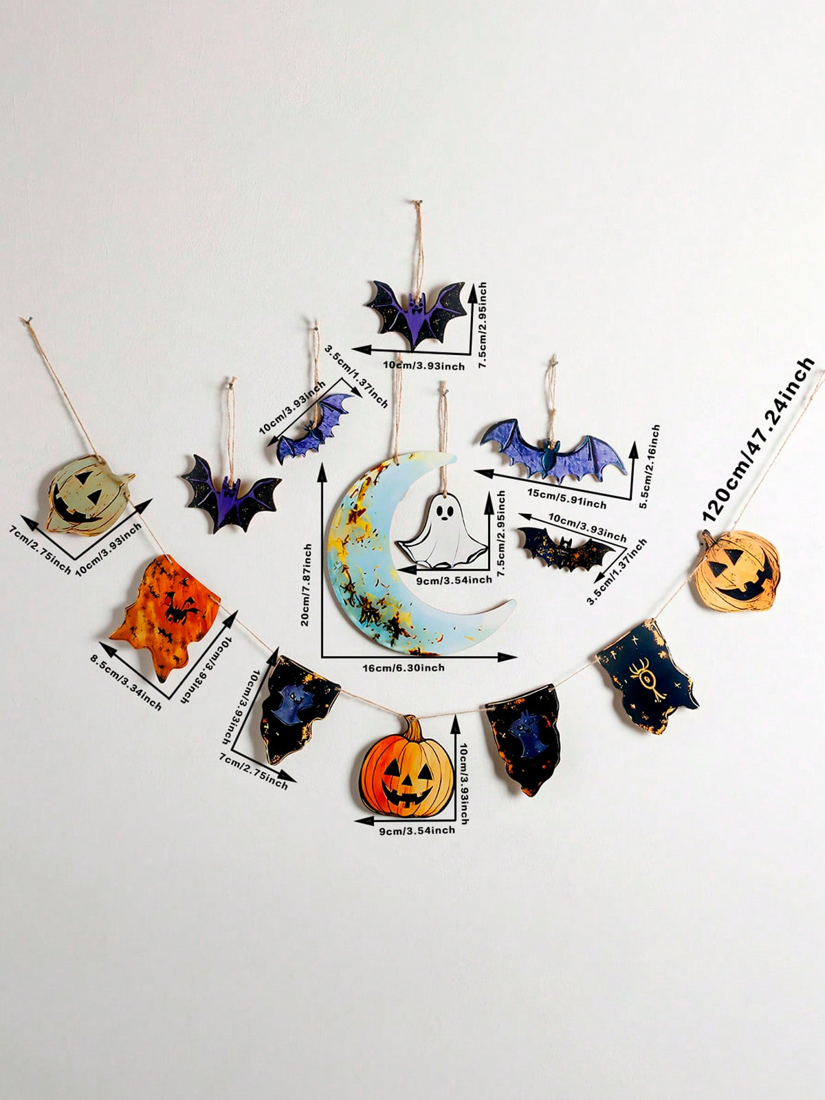 ghost pumpkin moon Halloween banner - Garland with Moon Set option