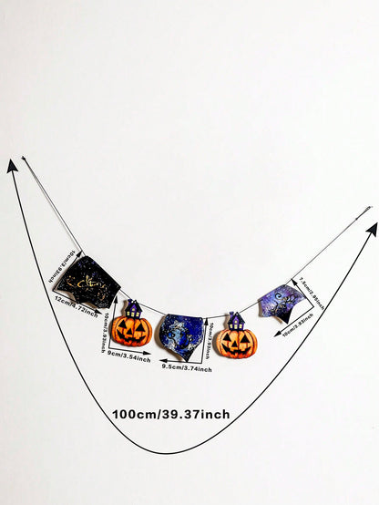 pumpkin bat moon Halloween banner - Pennant Garland option