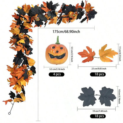 Halloween maple leaf garland orange and black pumpkin style with size