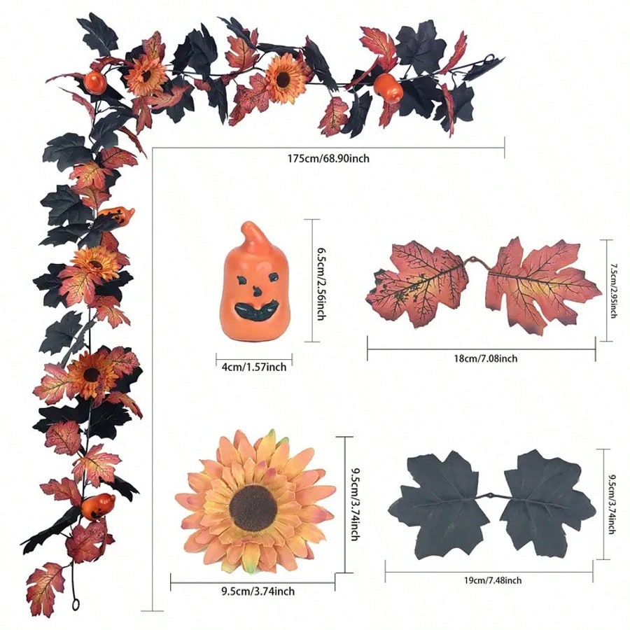 Halloween maple leaf garland sunflower and pumpkin style with size