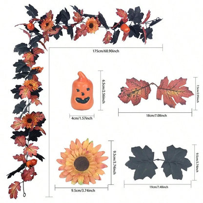 Halloween maple leaf garland sunflower and pumpkin style with size