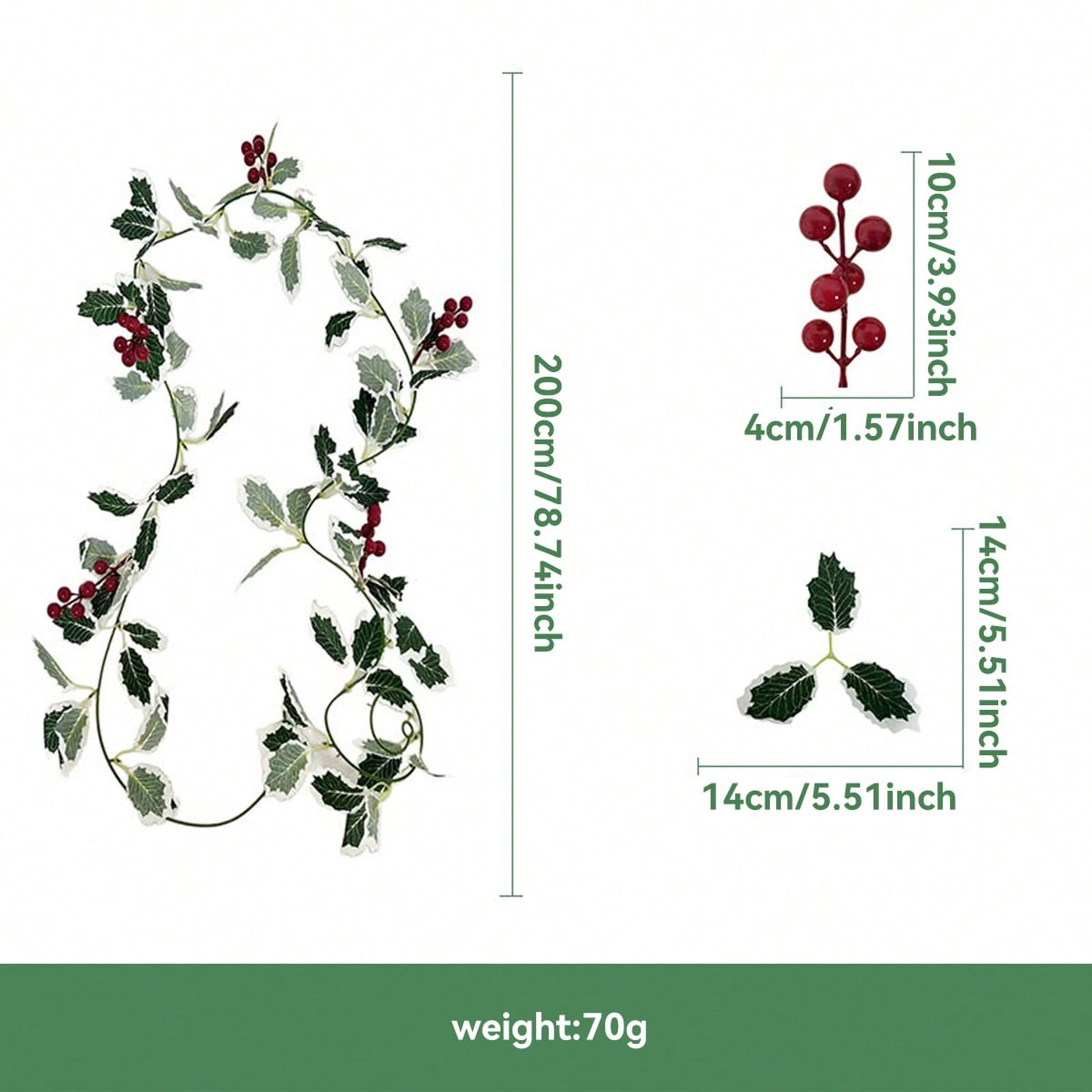 holly berry Christmas garland - Burgundy Berry & Holly option