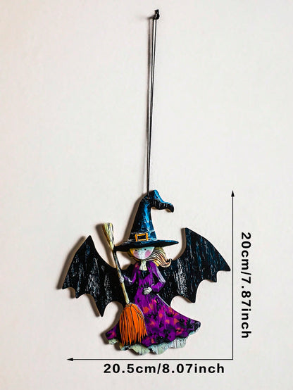 witch on broom hanging decor - Purple Witch option