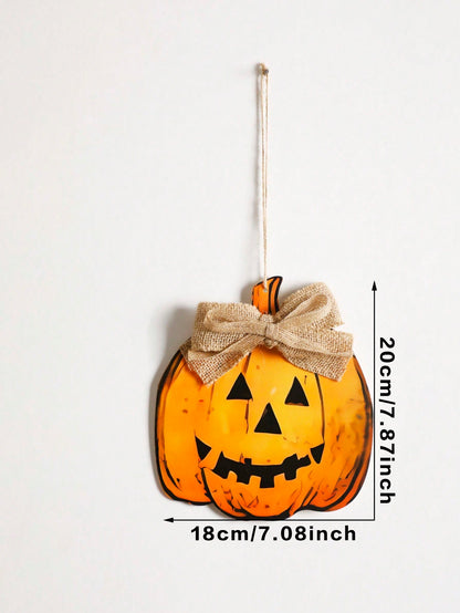 jack-o-lantern hanging sign - Yellow Pumpkin with Bow option