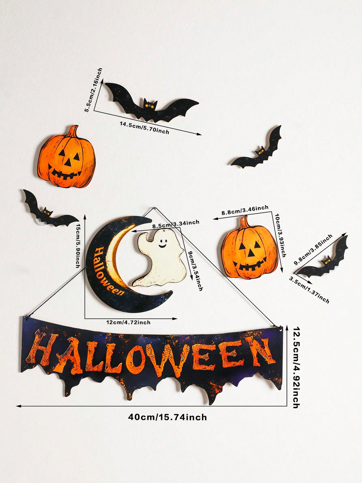 Happy Halloween banner pumpkin bat set - 9-Piece Set option