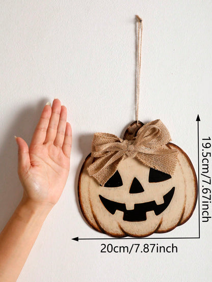 jack-o-lantern hanging sign - Cream Pumpkin with Bow option