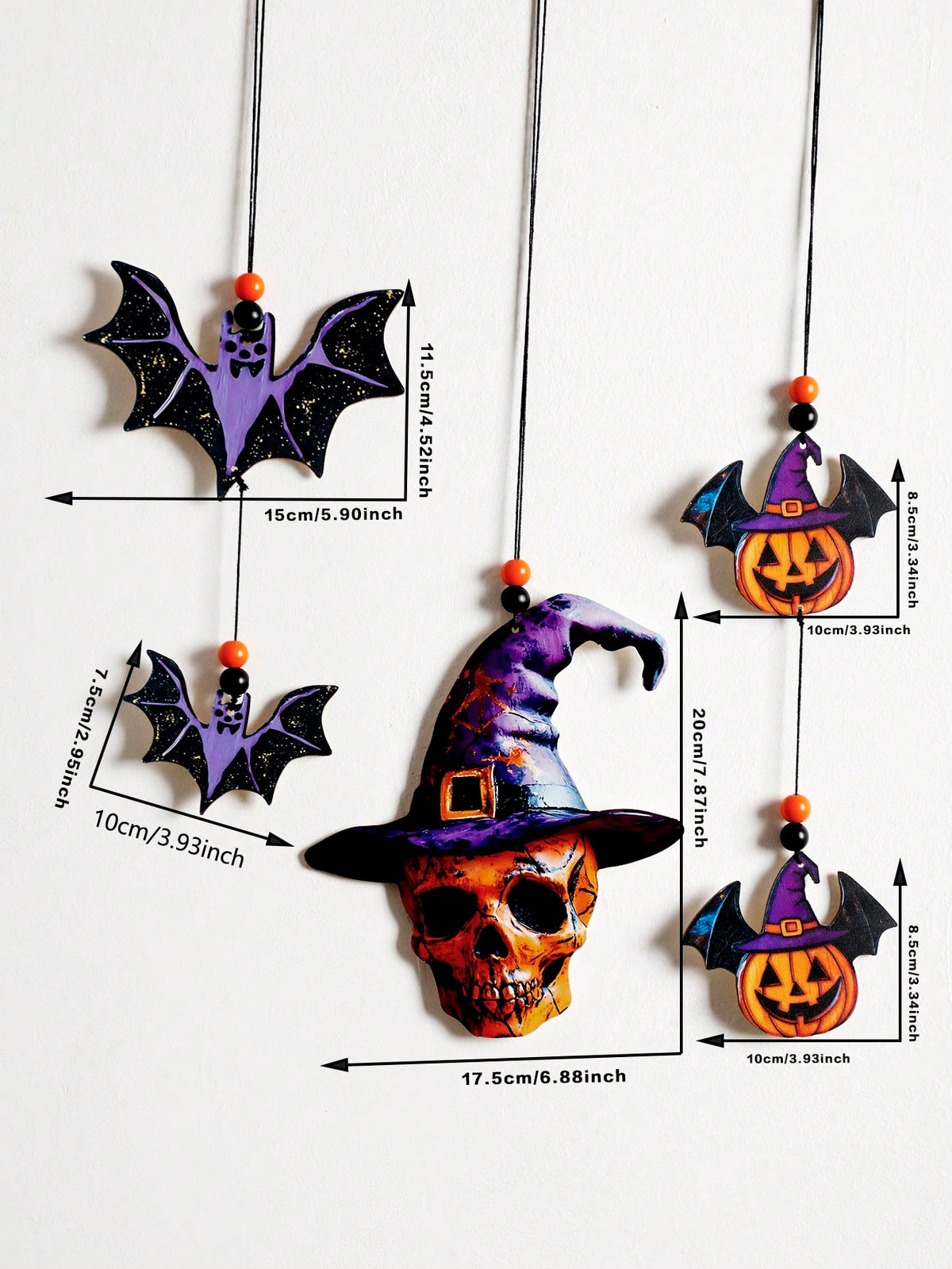 witch hat skull bat hanging decor - 3-Piece Set option