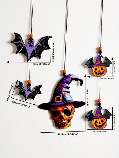 witch hat skull bat hanging decor - 3-Piece Set option
