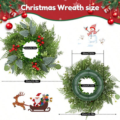 Eucalyptus and red berry Christmas wreath size chart, 35 cm diameter