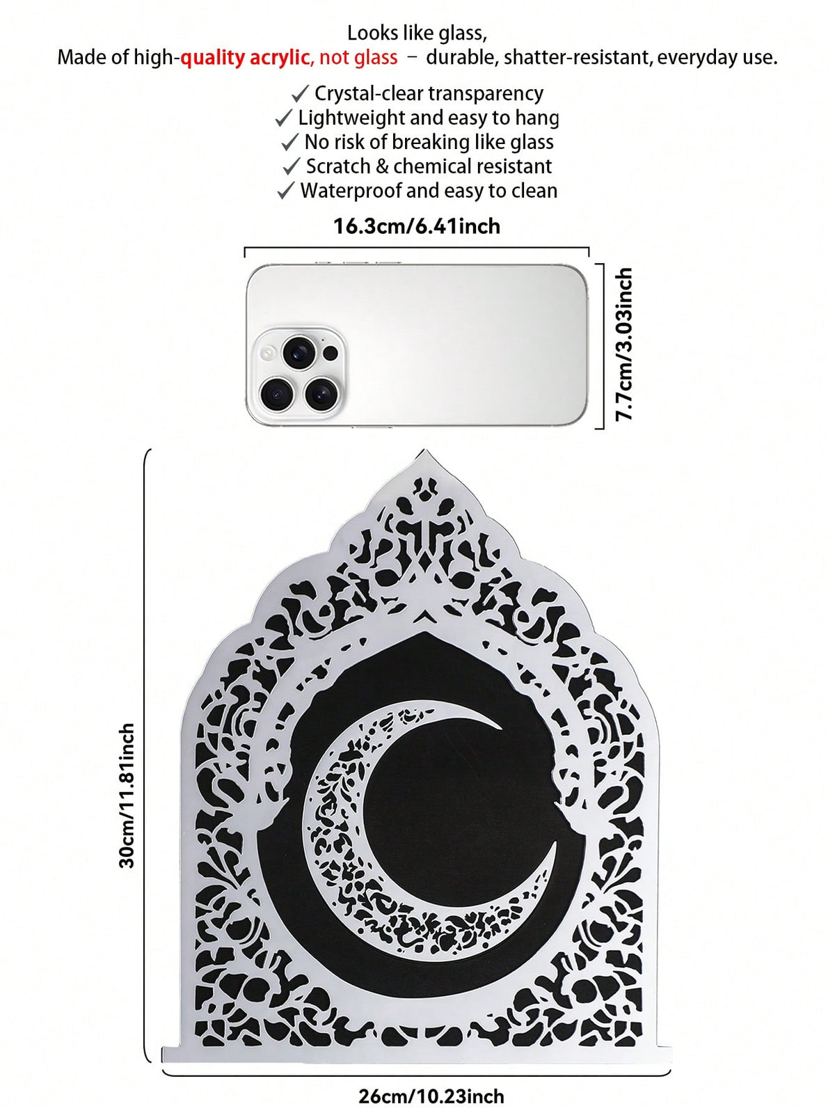 Islamic arch mirror wall art - Silver / Crescent Moon
