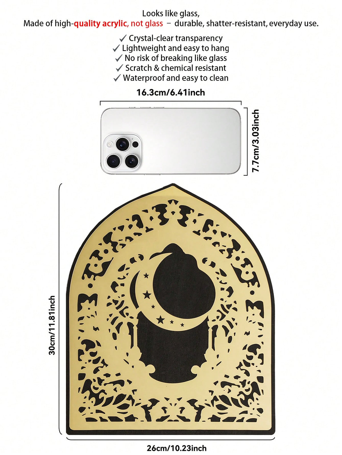 Islamic arch mirror wall art - Gold / Moon & Dome