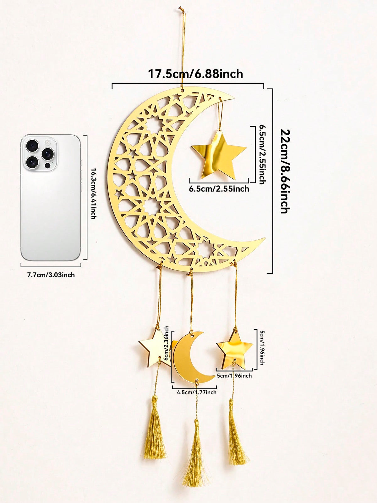 crescent moon star wall hanging with tassels - product photo