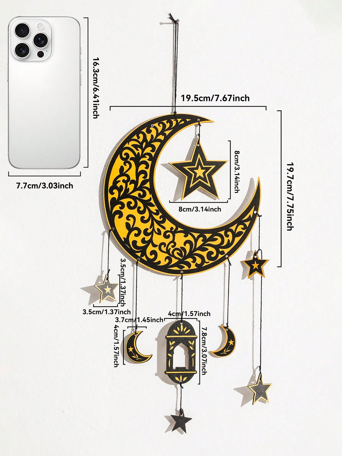crescent moon lantern vine wall hanging - product photo