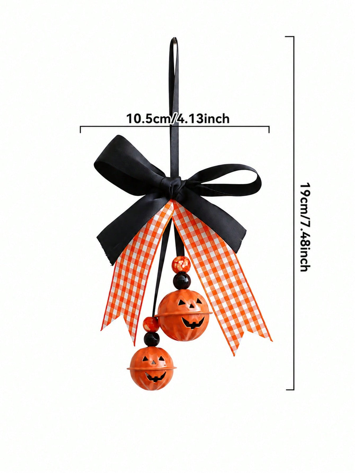 jack-o-lantern bell hanger - Gingham Bow, 2 Bells option