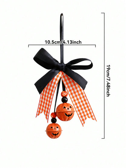 jack-o-lantern bell hanger - Gingham Bow, 2 Bells option