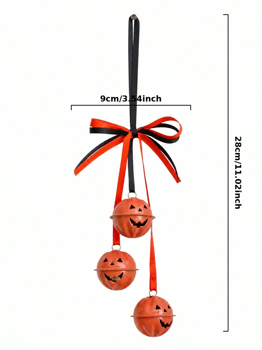 striped bow pumpkin bell hanger - Slim Bow, 3 Bells option