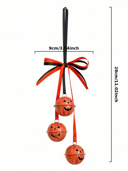 striped bow pumpkin bell hanger - Slim Bow, 3 Bells option