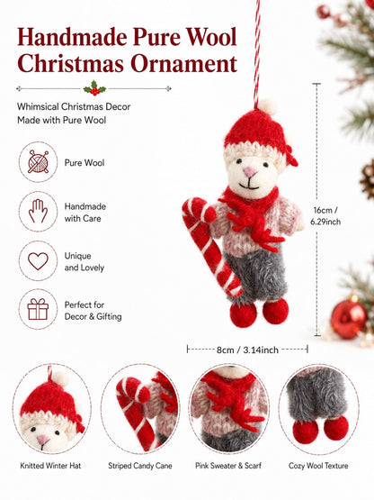 felted wool Christmas ornament - Skiing Bear option
