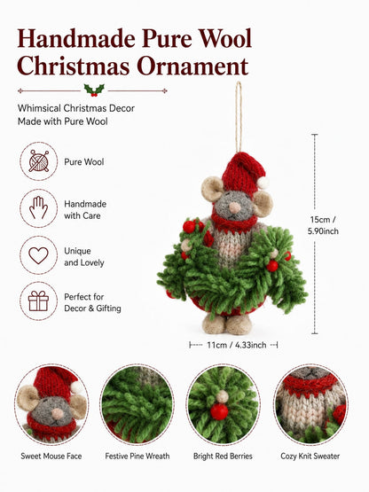 felted wool Christmas ornament - Mini Wreath option