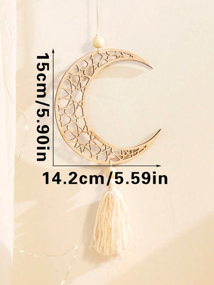 crescent moon and geometric star tassel hanging - Natural / Crescent Moon
