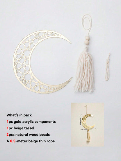 crescent moon and geometric star tassel hanging - Gold / Crescent Moon