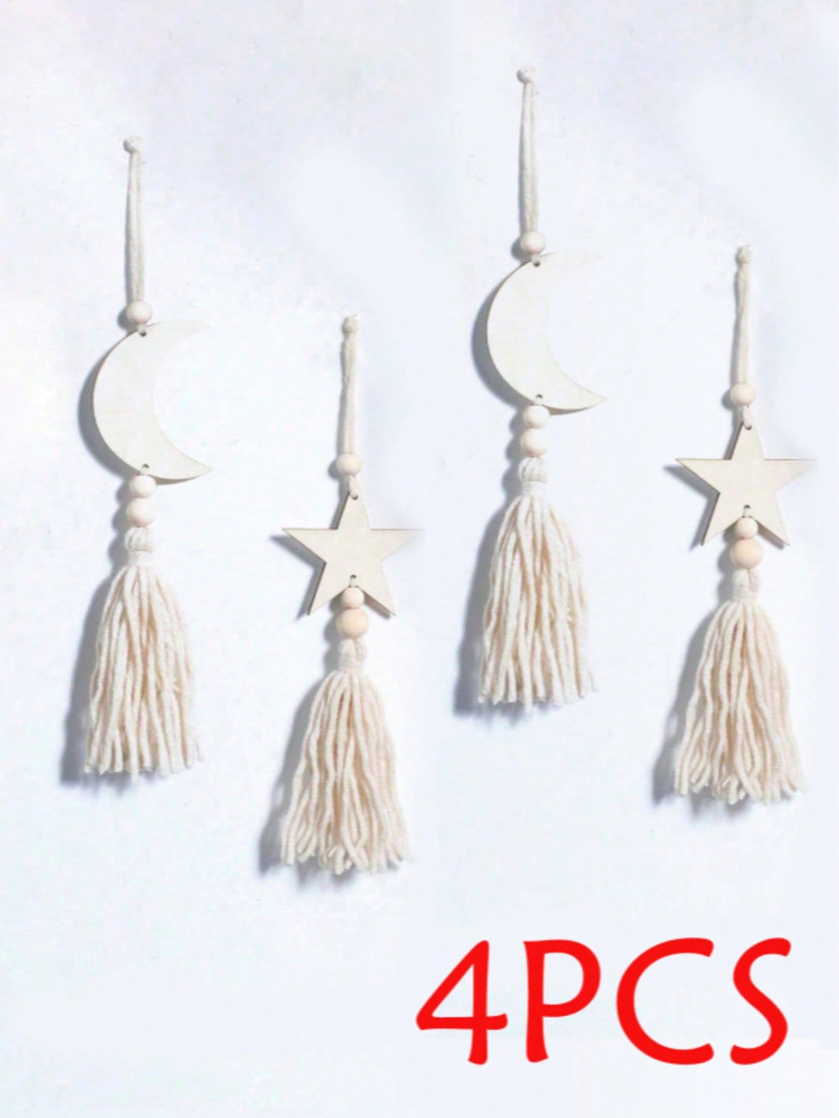 crescent moon and star tassel wall hanging - Set of 4 (Moons + Stars)