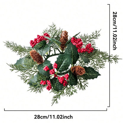 Christmas candle ring wreath red berry and pinecone style size chart
