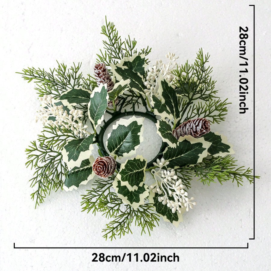 Christmas candle ring wreath variegated holly style size chart