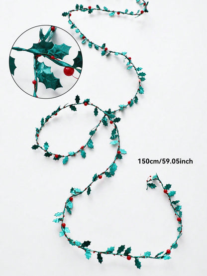 holly leaf bead garland - Green with Red Berries