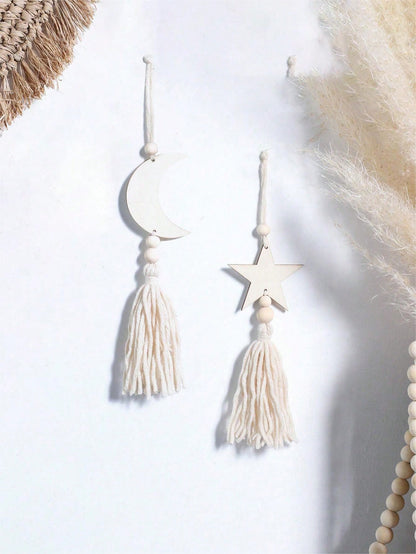 crescent moon and star tassel wall hanging - Set of 2 (Moon + Star)