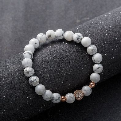 Artilady Men natural stones bracelet white turquoise bracelet beads set with crystal