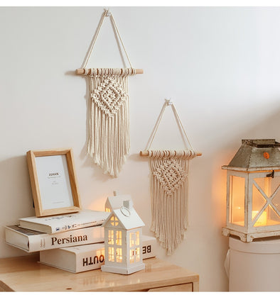 2 Pack Cute Macrame Tapestry Mini Macrame Wall Hanging Boho Decor Geometrical Art  Nursery Apartment Bedroom Dorm Home Decor