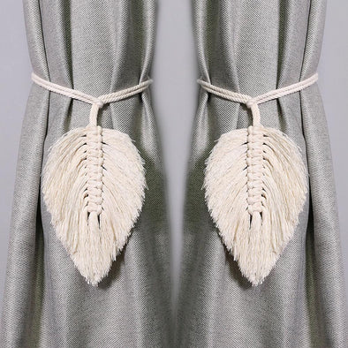 2 pack Leaf Macrame Curtain Tiebacks Shaped Braided Curtain For Living Room Holdback Window Curtain Home Room Bedroom Decoration