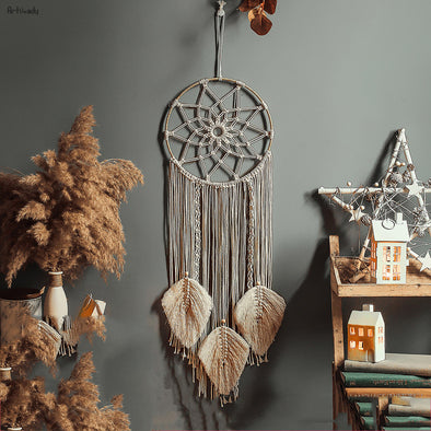 Large Macrame Dream Catchers  Handmade Woven Dreamcatcher with Leaf, Boho Wall Hanging for Bedroom Decor, Romantic Wedding Art Decorations