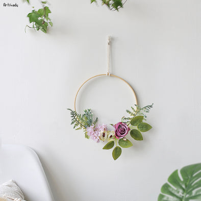 Artilady Floral Hoop Wreath Hanging Pink Flower Wedding Nursery Wall Decor