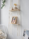 Artilady Macrame Hanging Wall Shelves Handmade Woven - 2 Tier Rope Floating Shelf for Photo Frames Plants Boho Home Decor